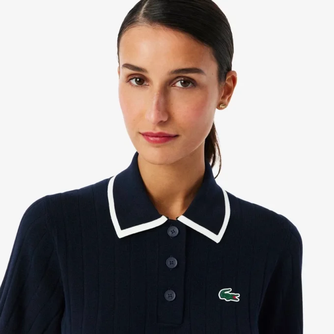Camisola de golfe com gola polo de manga curta para mulher