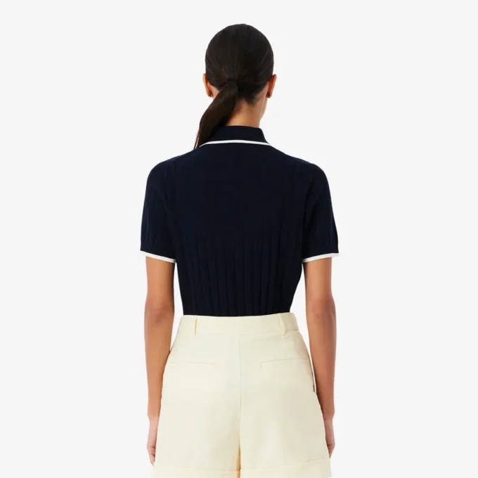 Camisola de golfe com gola polo de manga curta para mulher