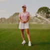 Camisola de golfe com gola polo de manga curta para mulher