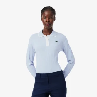 Camisola de golfe elástica com gola polo para mulher