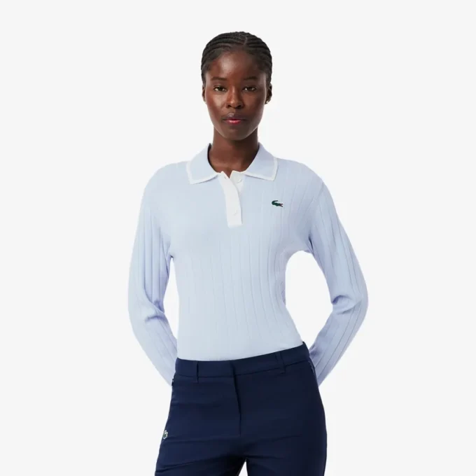 Camisola de golfe elástica com gola polo para mulher