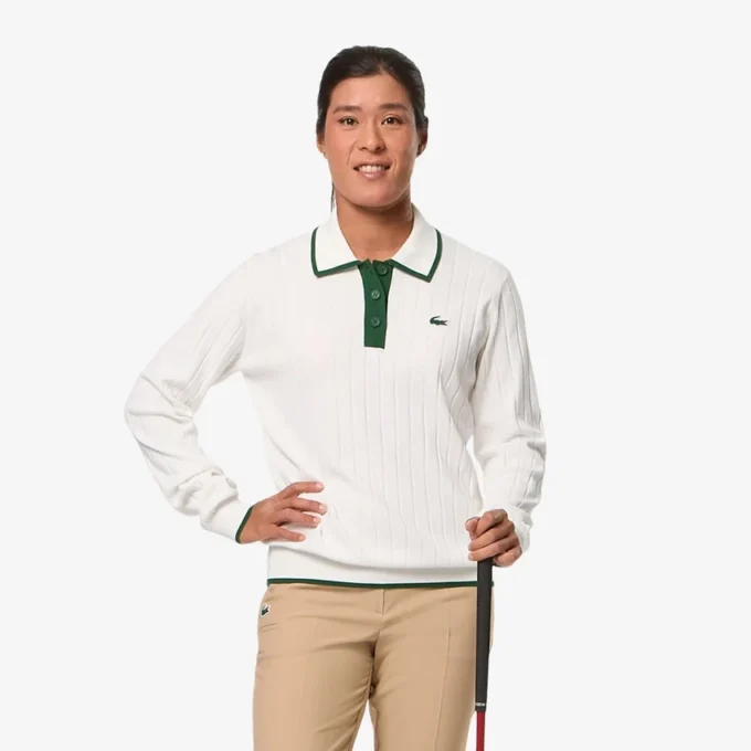Camisola de golfe elástica com gola polo para mulher