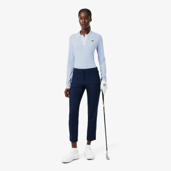 Camisola de golfe elástica com gola polo para mulher