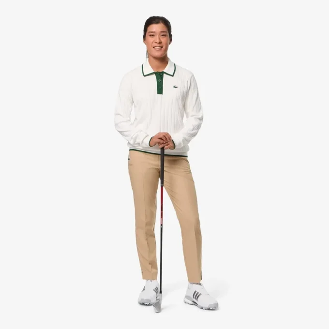 Camisola de golfe elástica com gola polo para mulher
