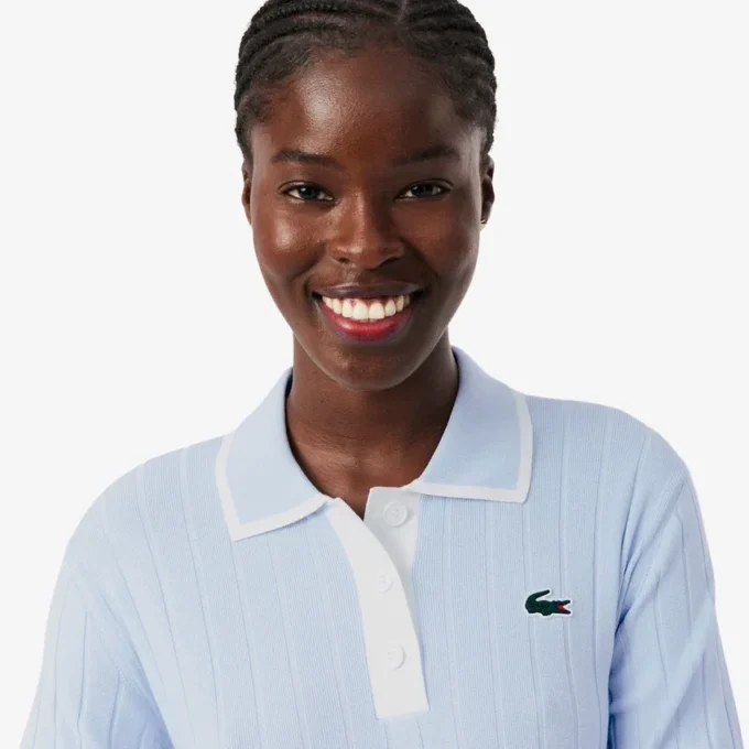 Camisola de golfe elástica com gola polo para mulher
