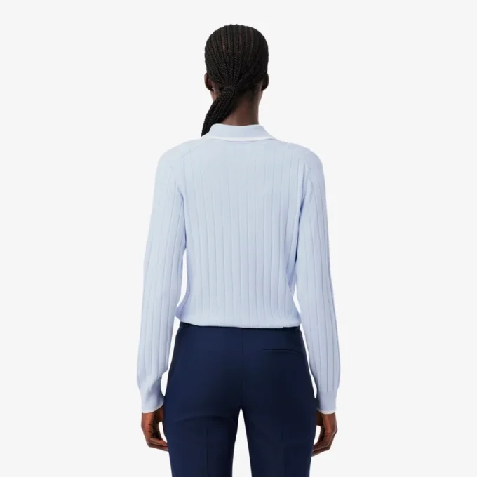 Camisola de golfe elástica com gola polo para mulher