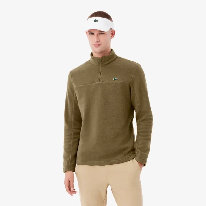 Camisola de golfe masculina em polar com fecho de correr de um quarto