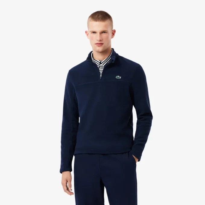 Camisola de golfe masculina em polar com fecho de correr de um quarto