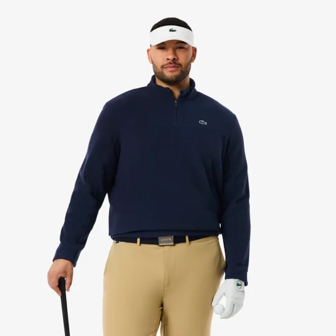 Camisola de golfe masculina em polar com fecho de correr de um quarto
