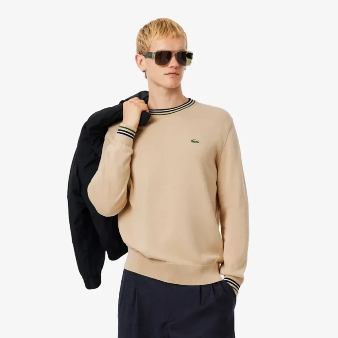 Camisola de jersey de algodão às riscas para homem