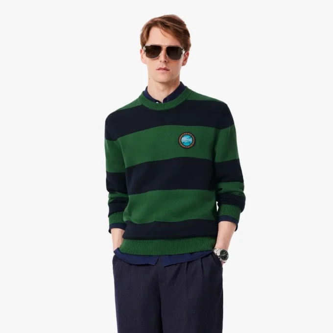 Camisola de jersey de algodão às riscas para homem