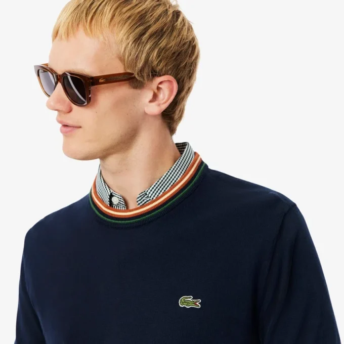 Camisola de jersey de algodão às riscas para homem