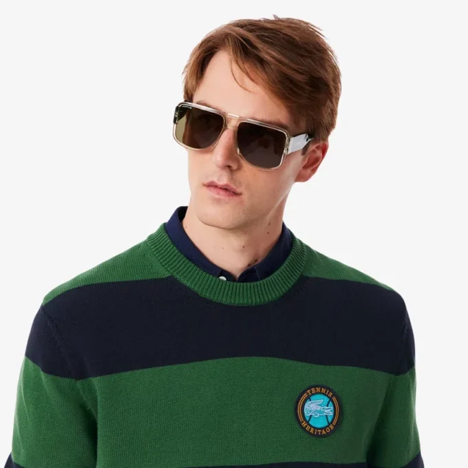 Camisola de jersey de algodão às riscas para homem