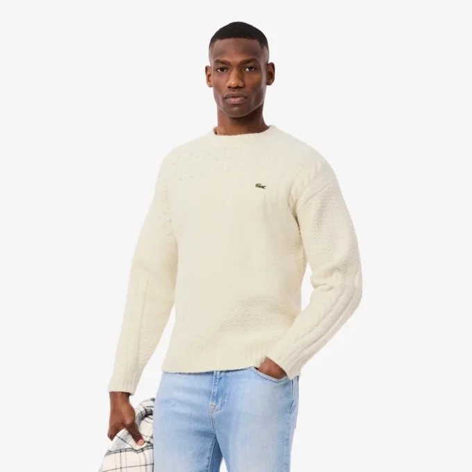 Camisola de lã com efeito patchwork e corte descontraído para homem