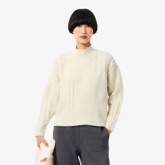 Camisola de lã com gola alta e efeito patchwork para mulher