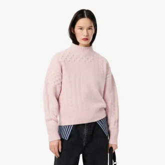 Camisola de lã com gola alta e efeito patchwork para mulher