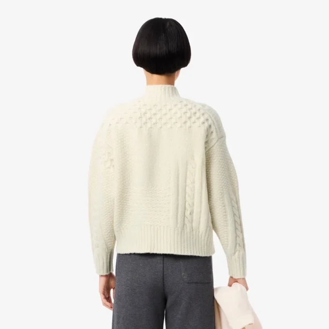 Camisola de lã com gola alta e efeito patchwork para mulher