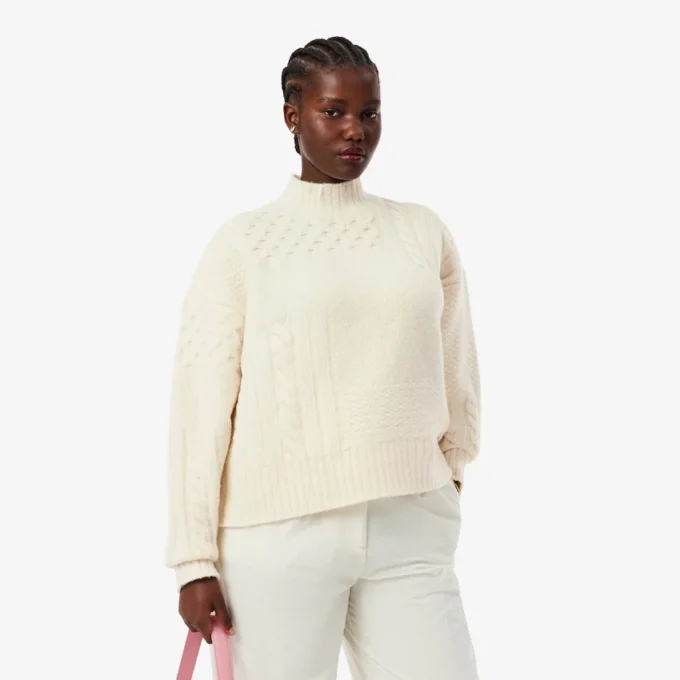 Camisola de lã com gola alta e efeito patchwork para mulher
