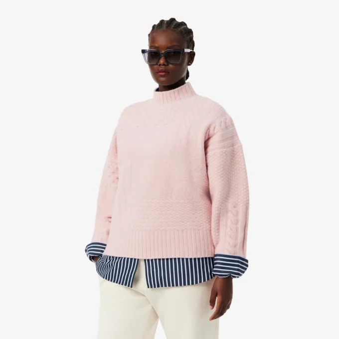 Camisola de lã com gola alta e efeito patchwork para mulher