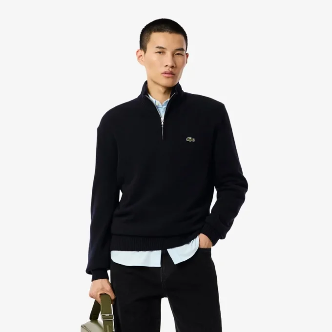 Camisola de lã com gola alta e fecho para homem