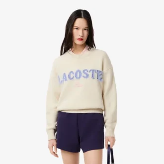 Camisola de lã com intarsia e logótipo para mulher