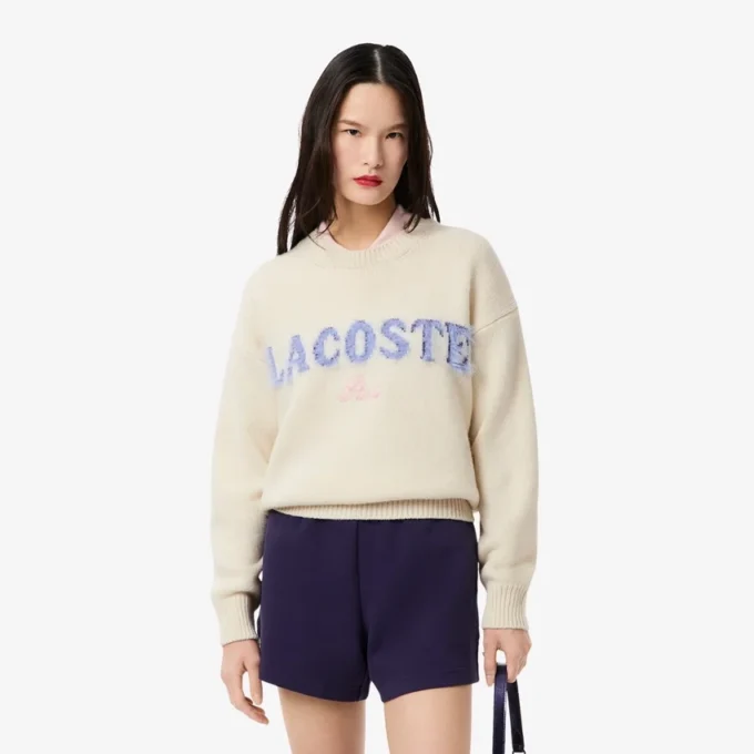 Camisola de lã com intarsia e logótipo para mulher
