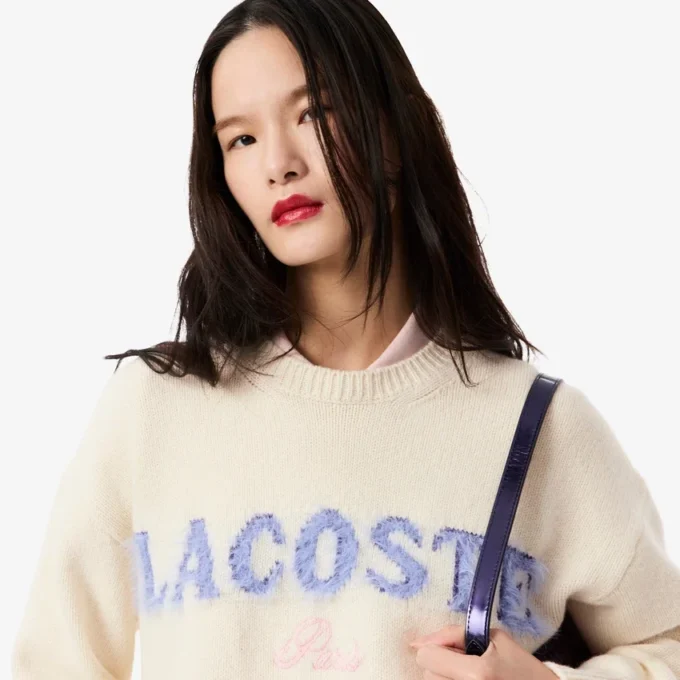 Camisola de lã com intarsia e logótipo para mulher