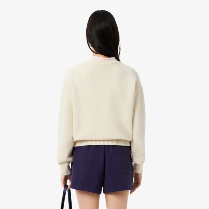 Camisola de lã com intarsia e logótipo para mulher
