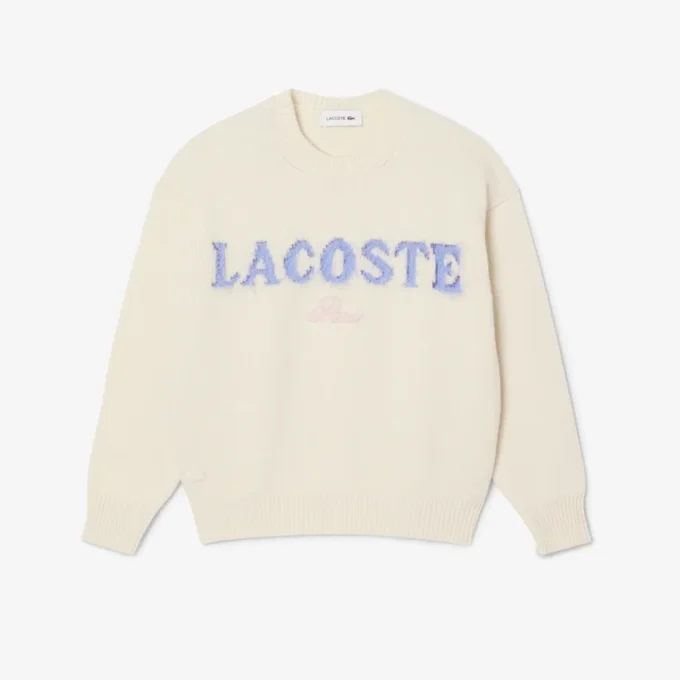Camisola de lã com intarsia e logótipo para mulher