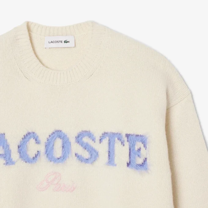 Camisola de lã com intarsia e logótipo para mulher