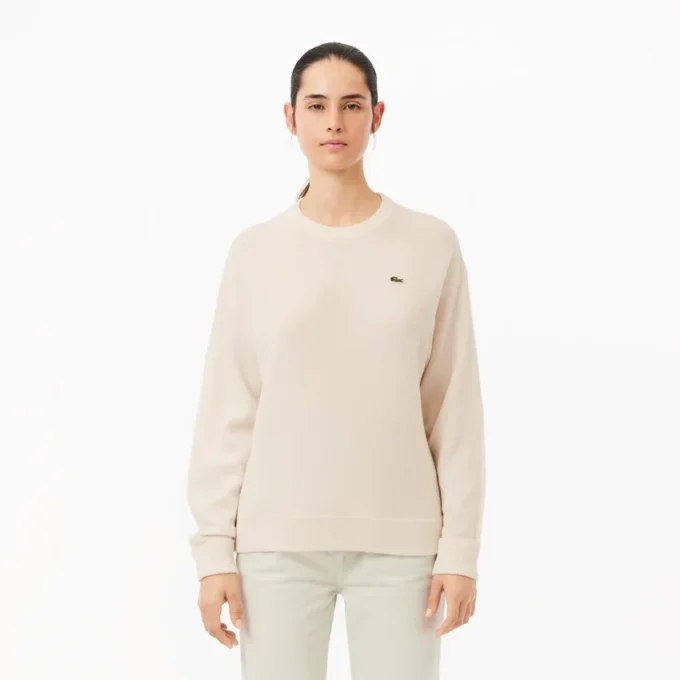 Camisola de lã com ponto musgo de corte descontraído para mulher