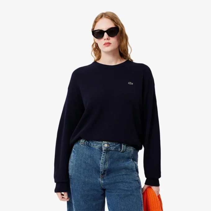 Camisola de lã com ponto musgo e corte descontraído para mulher
