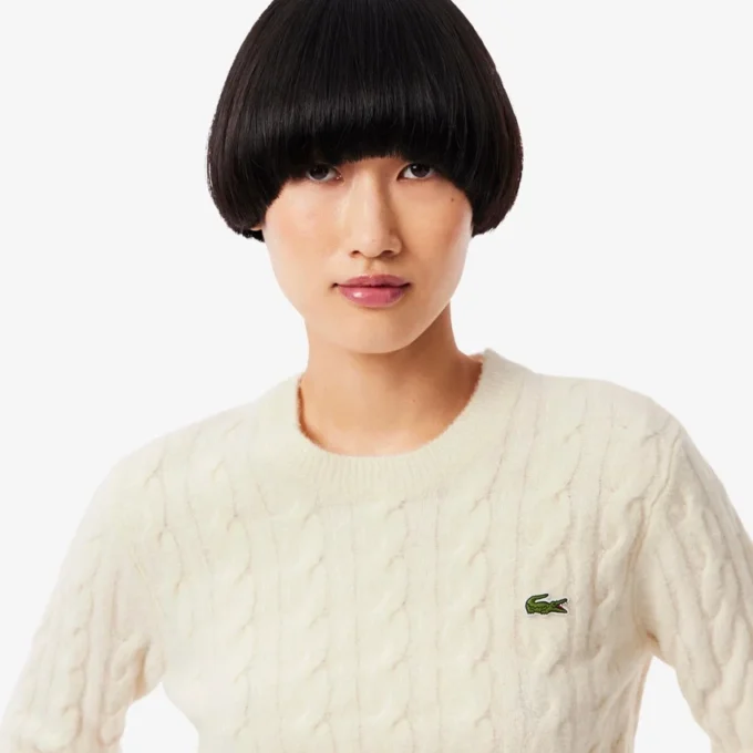 Camisola de lã com ponto trançado para mulher