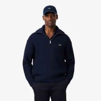 Camisola de lã grossa com meio fecho para homem