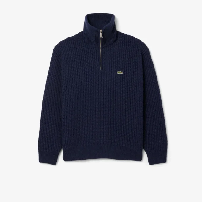 Camisola de lã grossa com meio fecho para homem