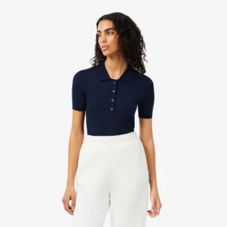 Camisola de lã merino com gola polo em malha canelada 3D