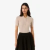 Camisola de lã merino com gola polo em malha canelada 3D