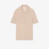 Camisola de lã merino com gola polo em malha canelada 3D