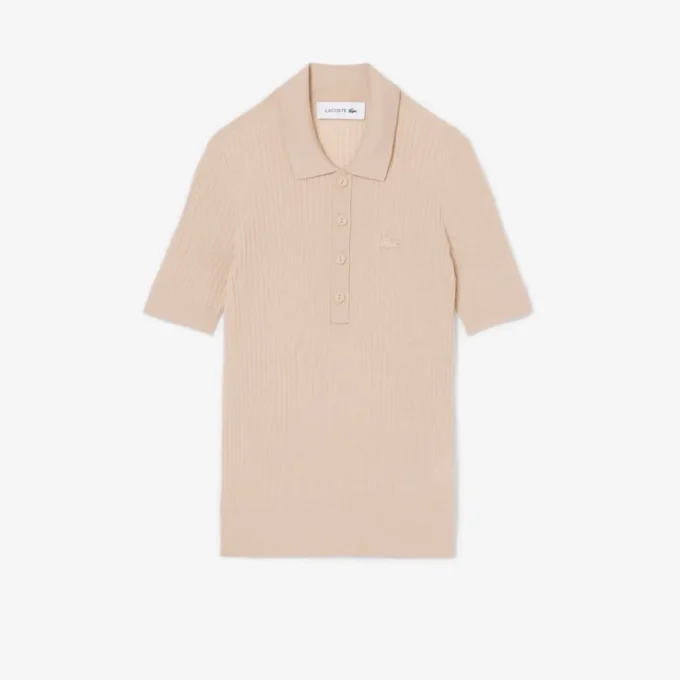 Camisola de lã merino com gola polo em malha canelada 3D