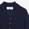 Camisola de lã merino com gola polo em malha canelada 3D