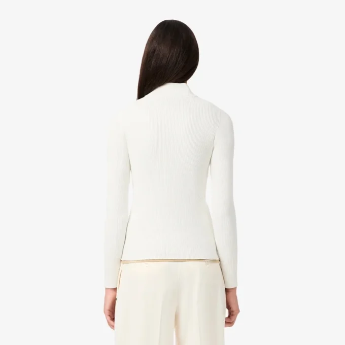 Camisola de malha canelada 3D com gola alta para mulher
