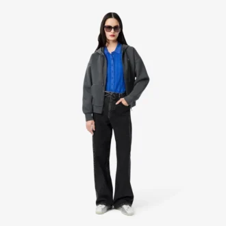 Camisola de malha canelada com gola polo para mulher