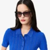 Camisola de malha canelada com gola polo para mulher