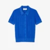 Camisola de malha canelada com gola polo para mulher