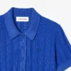 Camisola de malha canelada com gola polo para mulher