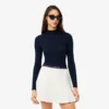 Camisola de malha canelada de lã merino com gola alta para mulher