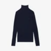 Camisola de malha canelada de lã merino com gola alta para mulher
