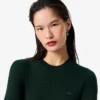 Camisola de malha canelada de lã merino de manga curta para mulher