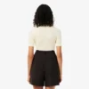 Camisola de malha canelada de lã merino de manga curta para mulher