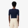 Camisola de malha canelada de lã merino de manga curta para mulher